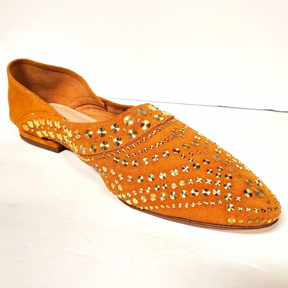 Cecelia New York Mojito convertible tan suede studded pointed flat shoe 10 NWOB
